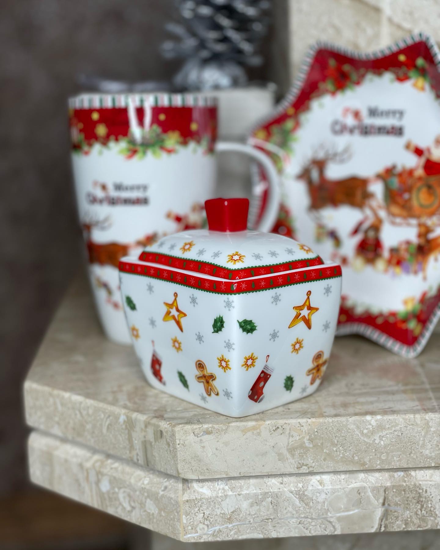 Conjunto de Porcelana Natalino com 3 Peças