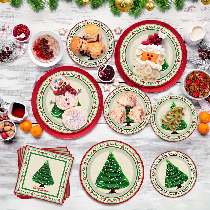 Kit de Talheres para Festa de Natal com 50 Peças - Pratos, Copos e Guardanapos Descartáveis