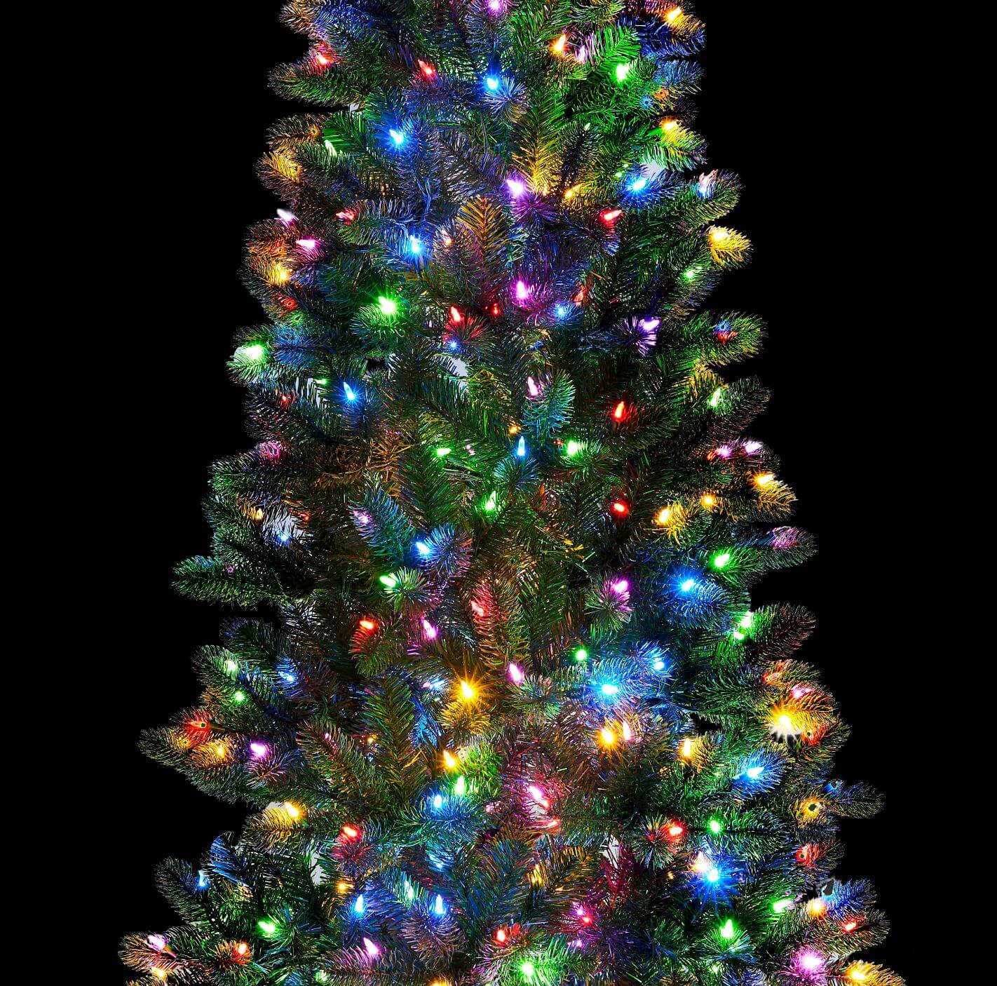 Árvore de Natal Artificial King Douglas Fir Slim com 650 Luzes LED Branco Quente e Multicoloridas