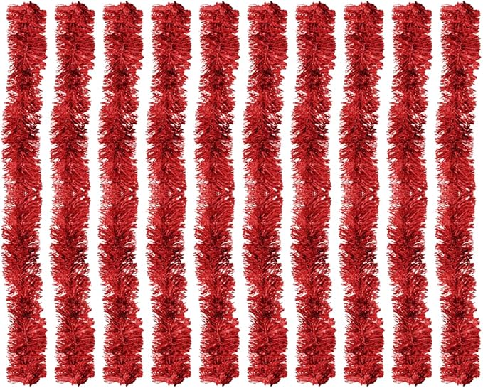 Kit 10 Festão Metalizado 7 Fitas 5cm X 2 Metros Decoração Natalina Enfeite Natal Festa (Vermelho)