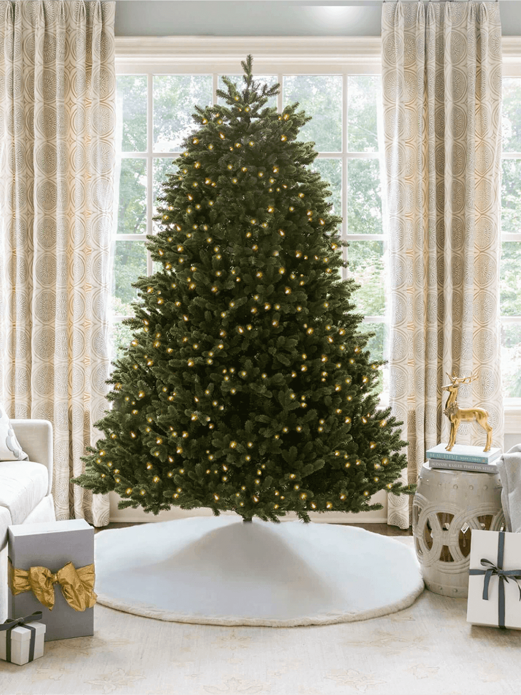 Árvore de Natal Aspen Fir com 1400 Luzes LED Branco Quente e Multicoloridas