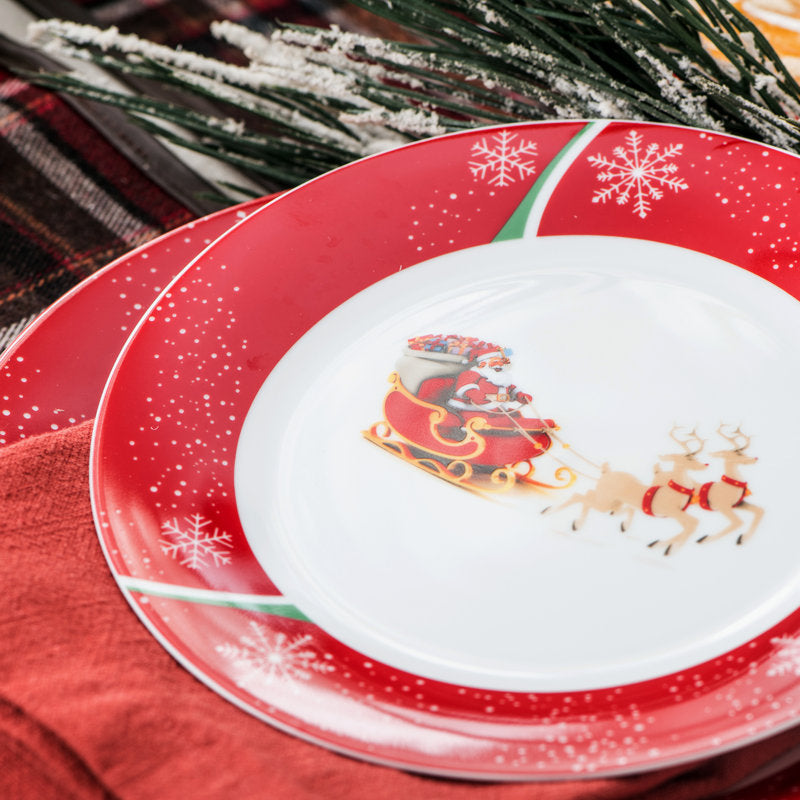 Conjunto de louças Natalino de porcelana com 60 peças - Serviço para 12 Pessoas