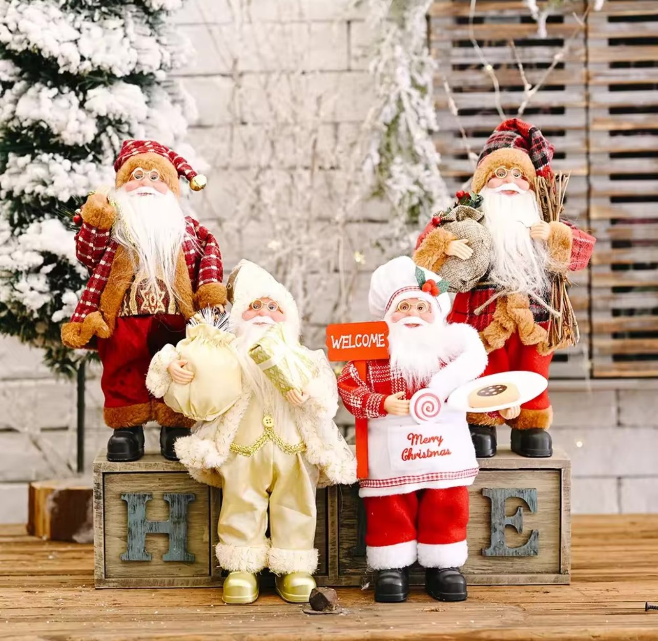 Kit 4 Papai Noel Decoração Natal 20cm