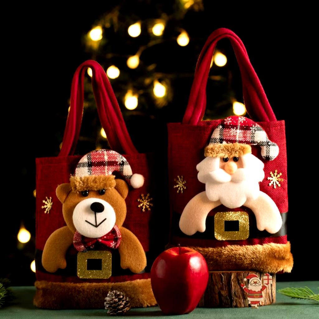 Bolsa De Linho Para Decoração Natal