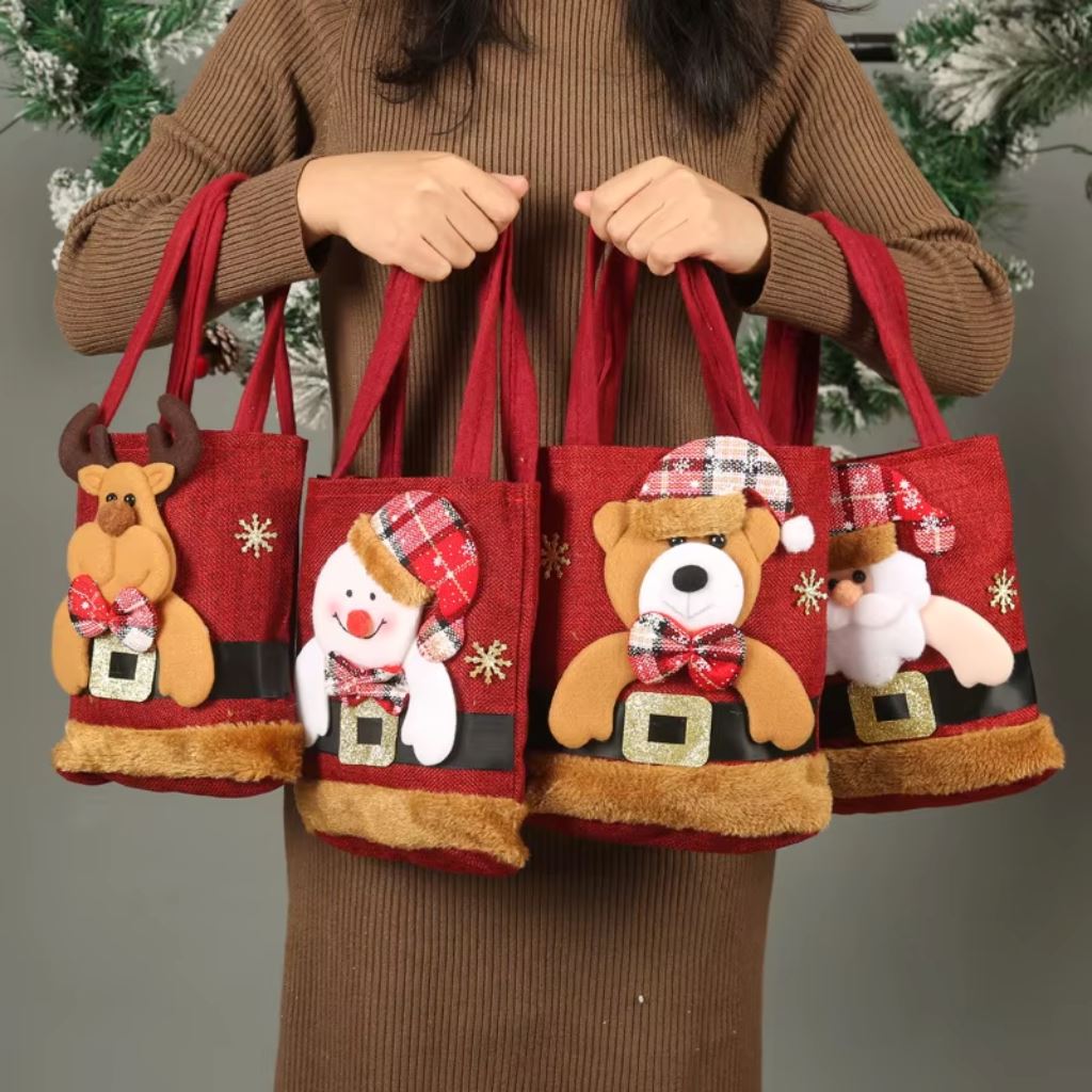 Bolsa De Linho Para Decoração Natal