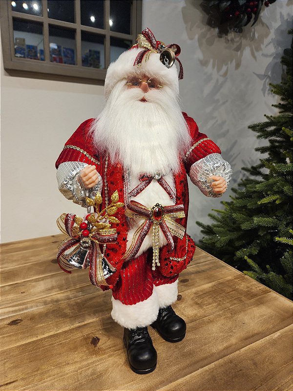 PAPAI NOEL DELUXY VERMELHO COM CÍLIOS e OCULOS 50CM