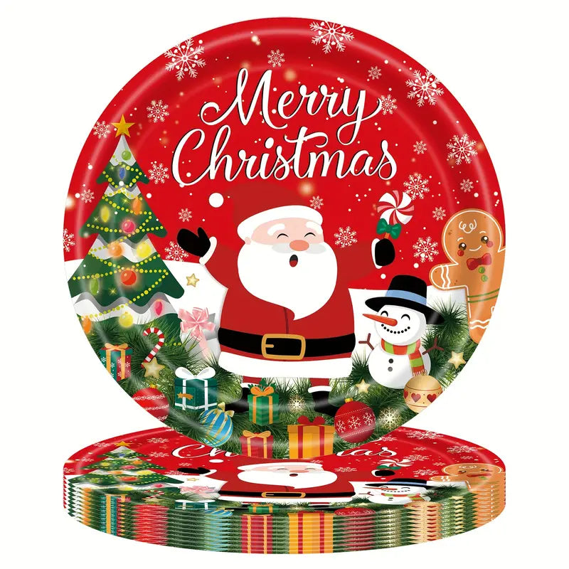 Kit de Talheres para Festa de Natal com 80 Peças - Pratos, Copos e Talheres Descartáveis