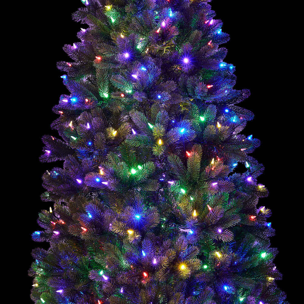 Árvore de Natal Artificial Royal Fir Slim com 650 Luzes LED Branco Quente e Multicoloridas