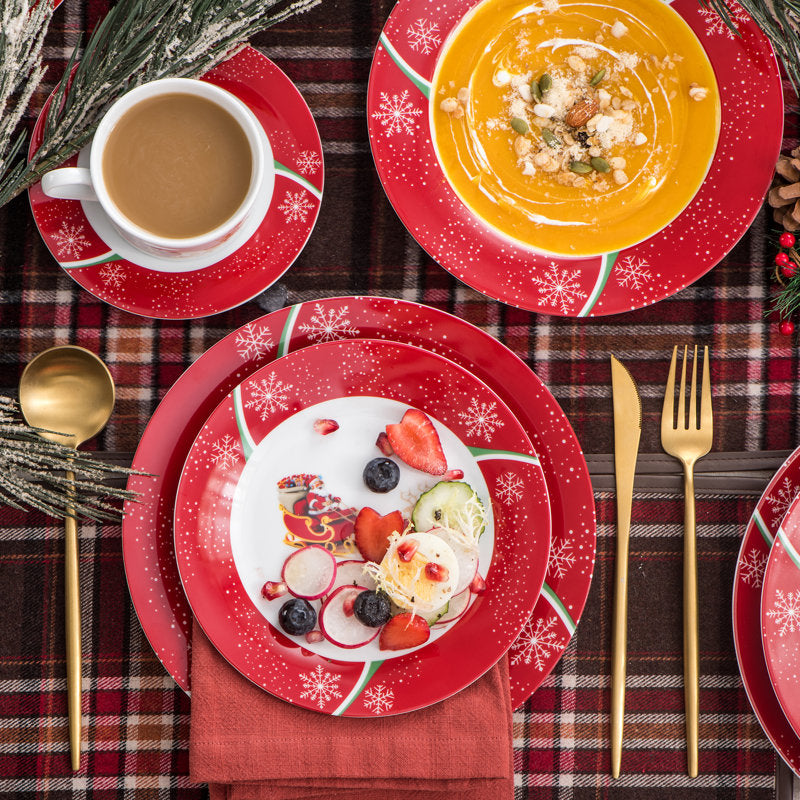 Conjunto de louças Natalino de porcelana com 60 peças - Serviço para 12 Pessoas