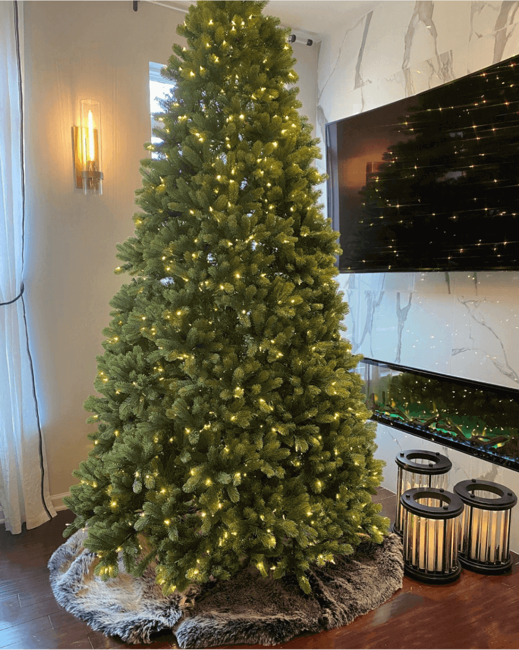 Árvore de Natal Artificial Royal Fir com 1000 Luzes LED Branco Quente e Multicoloridas