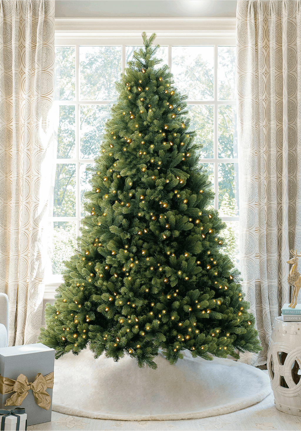 Árvore de Natal Artificial Royal Fir com 1000 Luzes LED Branco Quente e Multicoloridas