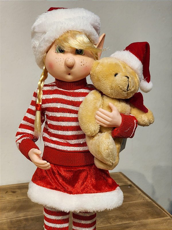 DUENDE EM PÉ VERMELHO E BRANCO 66CM