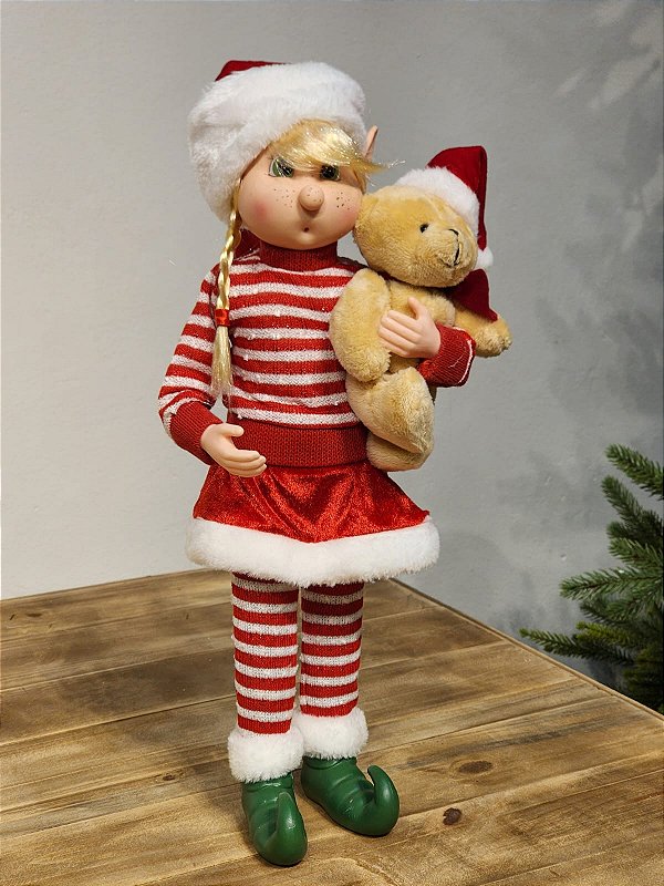 DUENDE EM PÉ VERMELHO E BRANCO 66CM