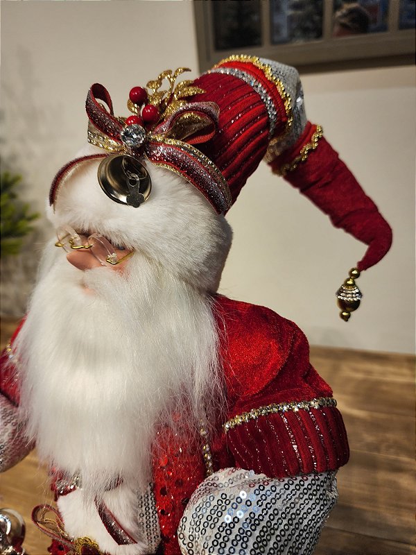 PAPAI NOEL DELUXY VERMELHO COM CÍLIOS e OCULOS 50CM