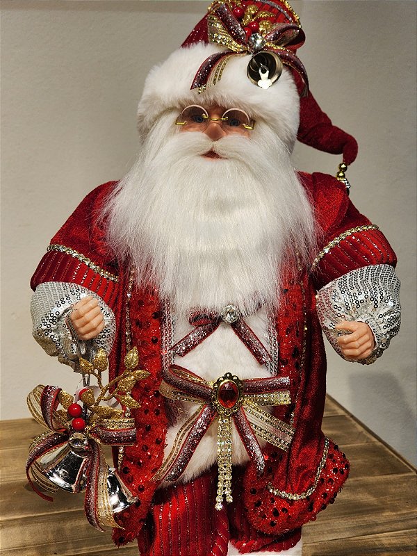 PAPAI NOEL DELUXY VERMELHO COM CÍLIOS e OCULOS 50CM